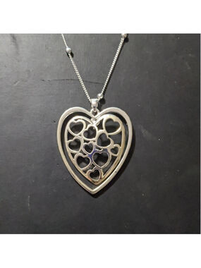 Equilibrium Silver Tone Open Work Heart Shape Pendant Statement Necklace